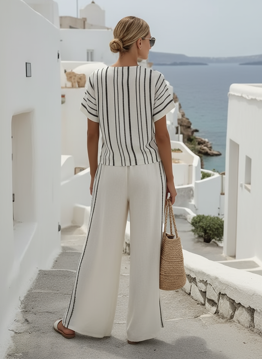 Two-piece linen set with cross waist