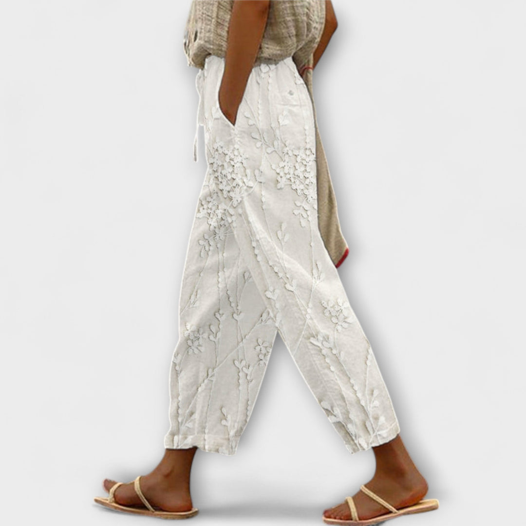 Zoey - Printed Trousers with Grape Leaf Pattern