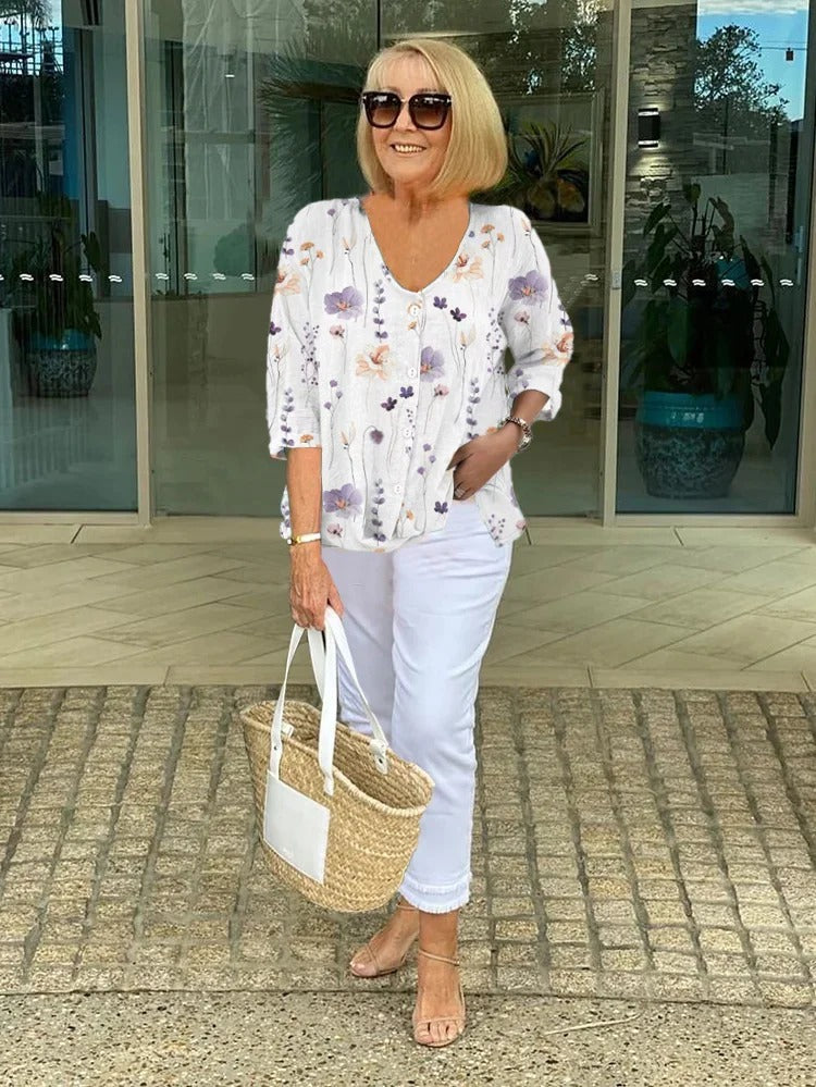 MARIS® FLORAL COTTON-LINNEN TOP