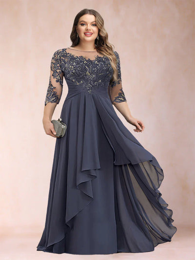 Celeste| A-Line Scoop Neck Chiffon with Appliqués & Ruffles