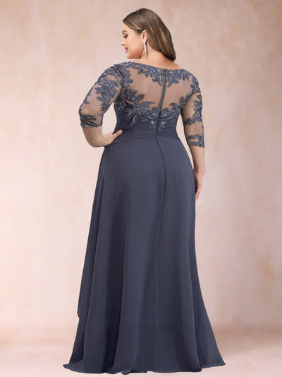 Celeste| A-Line Scoop Neck Chiffon with Appliqués & Ruffles