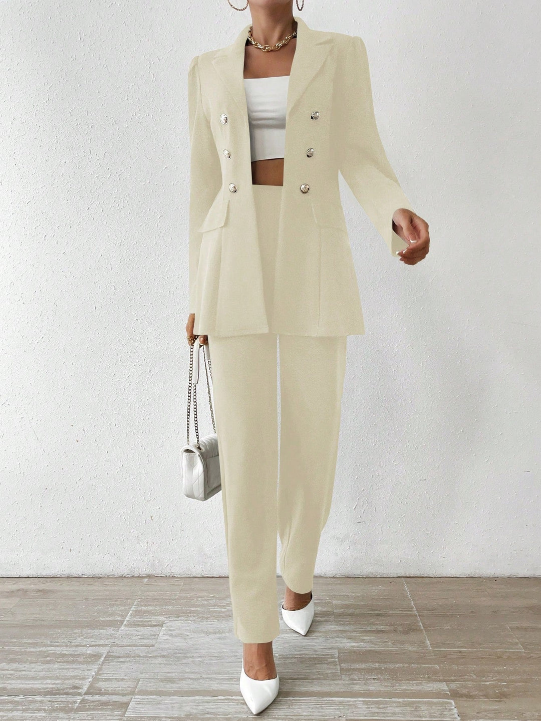 Talia - Collar Button-Down Jacket Trousers Set