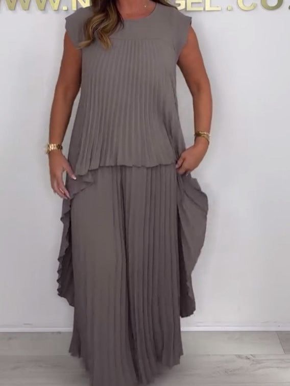 Denisse | Elegant Midi Top and Wide Leg Pants Set