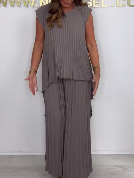 Denisse | Elegant Midi Top and Wide Leg Pants Set