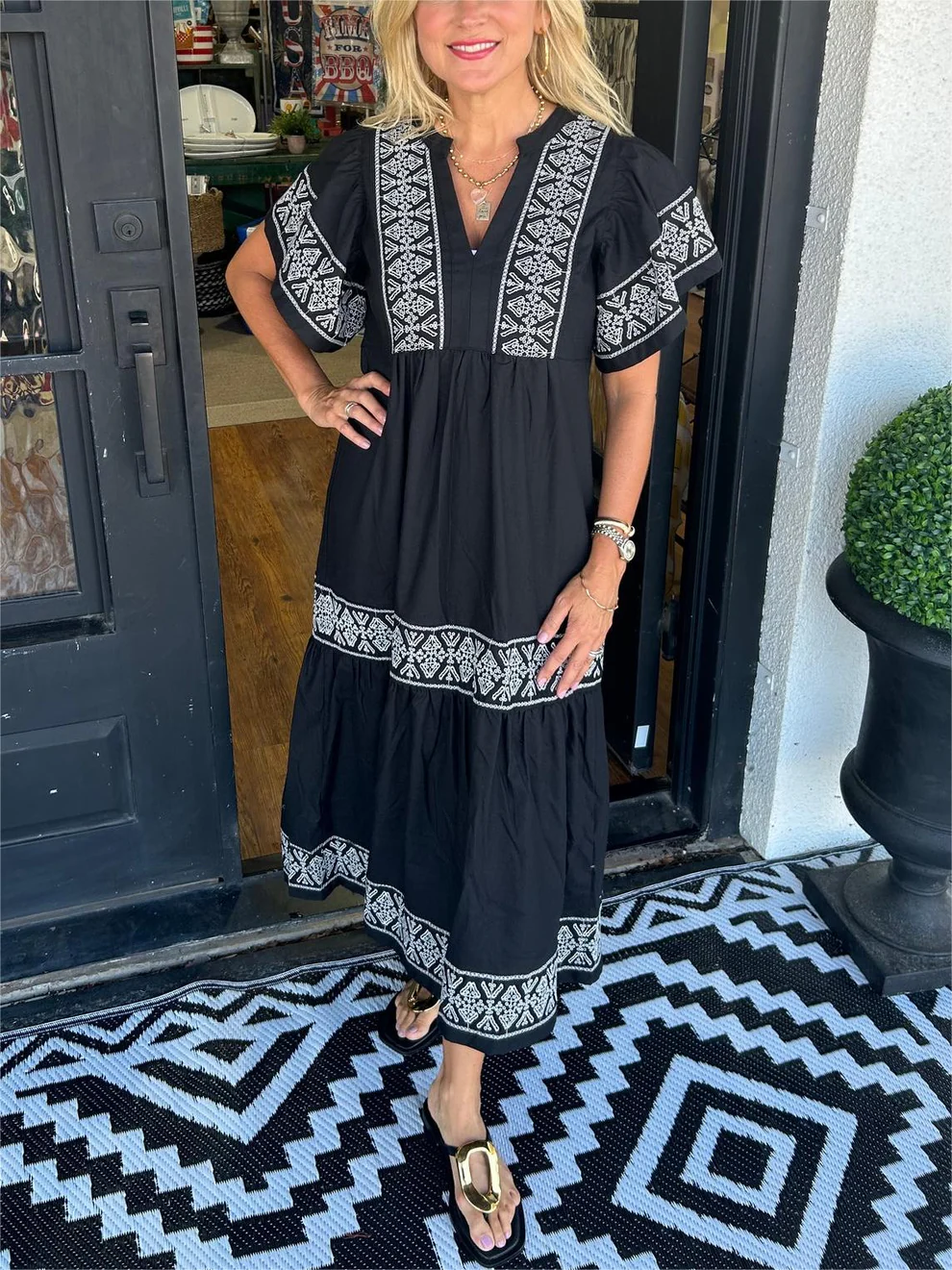 V-Neck Bohemian Flowing Dress