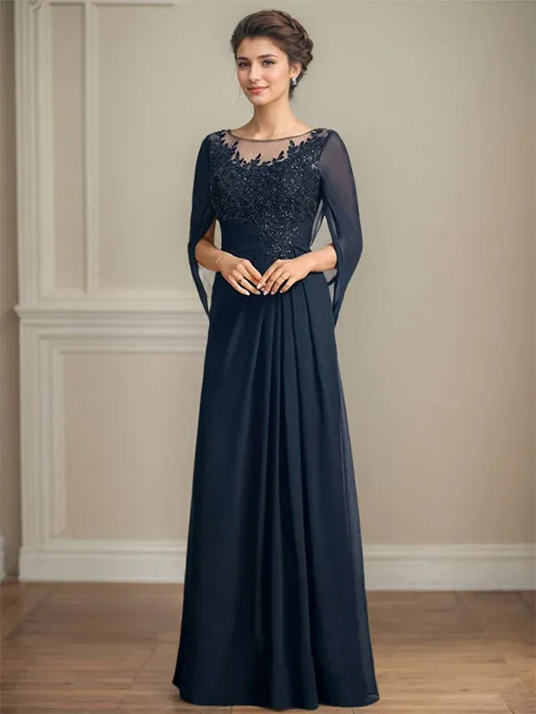 Eloria – Scoop Neck Sequined & Pleated Mother of the Bride Gown