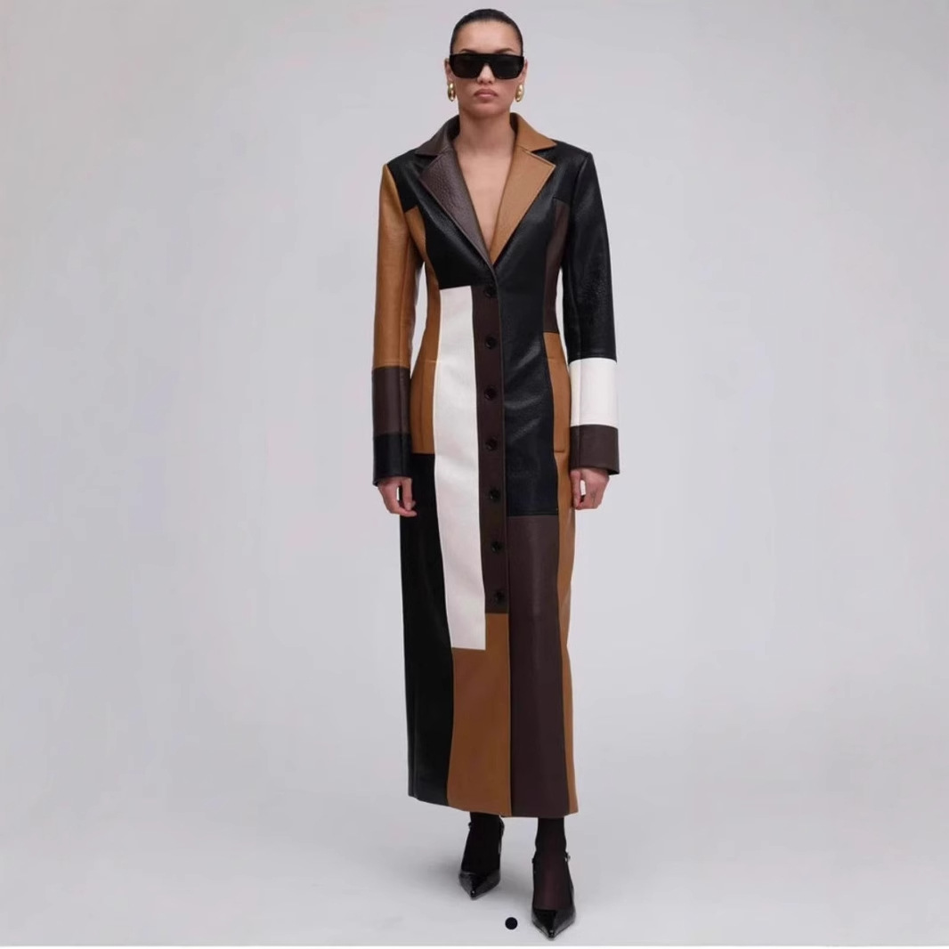 Vienna | Retro Patchwork Faux Leather Maxi Coat