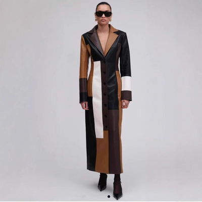 Vienna | Retro Patchwork Faux Leather Maxi Coat