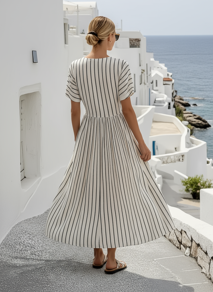 Elegant cross-waist linen dress