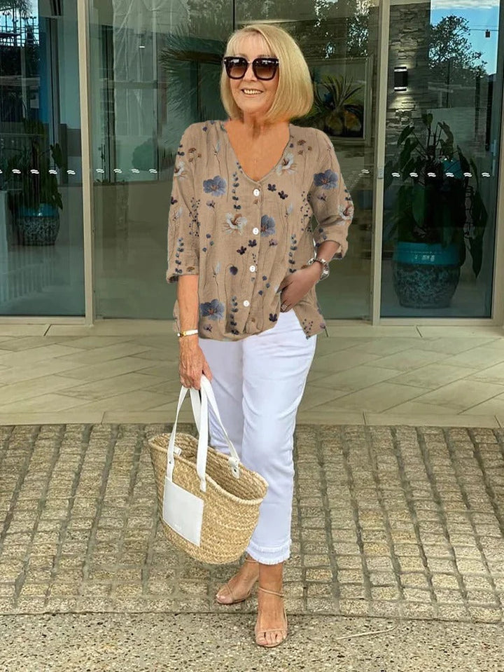 MARIS® FLORAL COTTON-LINNEN TOP