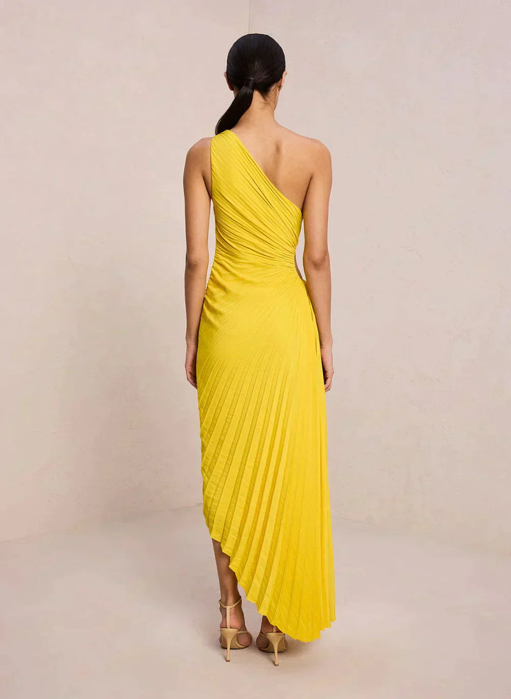 SYLVIANA® ONE-SHOULDER PLEATED MIDI DRESS