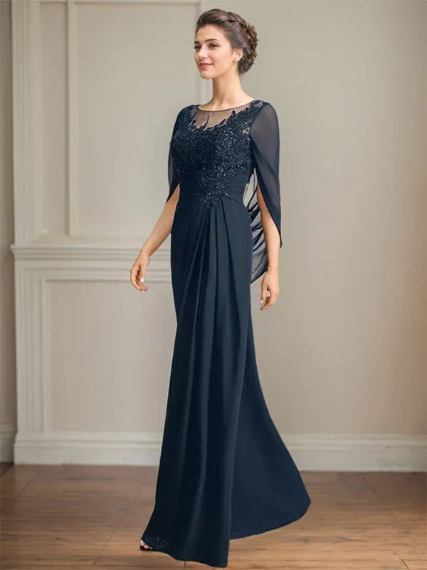 Eloria – Scoop Neck Sequined & Pleated Mother of the Bride Gown