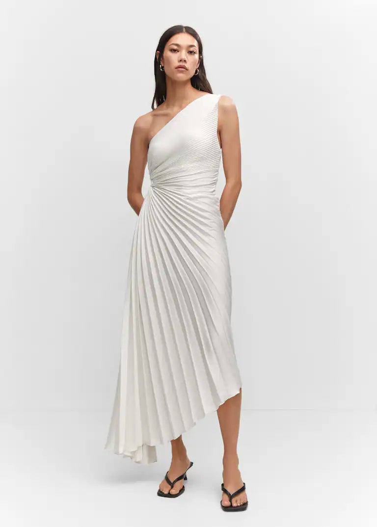 SYLVIANA® ONE-SHOULDER PLEATED MIDI DRESS