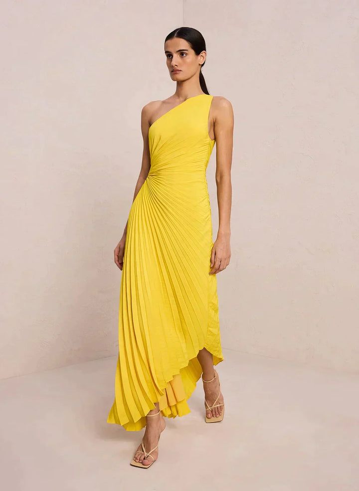 SYLVIANA® ONE-SHOULDER PLEATED MIDI DRESS