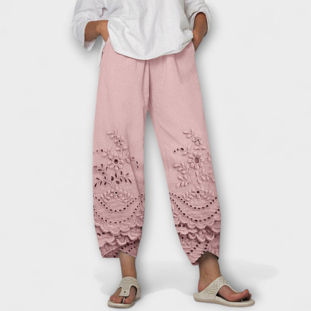 Chloe – Elegant Print Lace Trousers