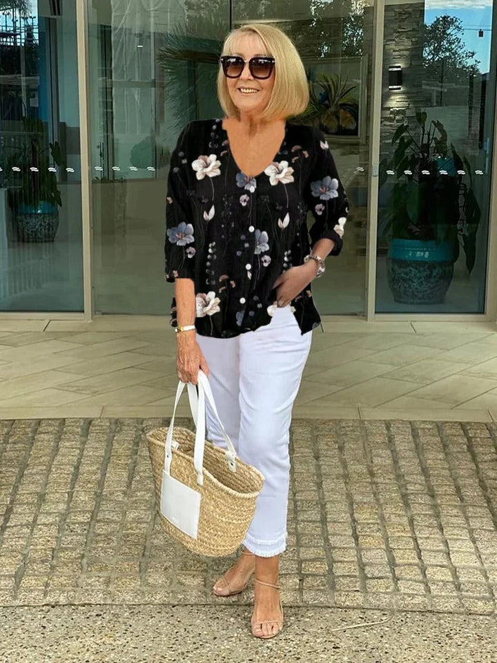 MARIS® FLORAL COTTON-LINNEN TOP