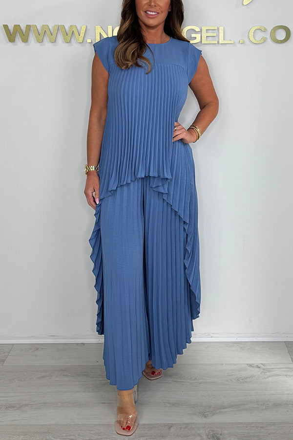 Denisse | Elegant Midi Top and Wide Leg Pants Set