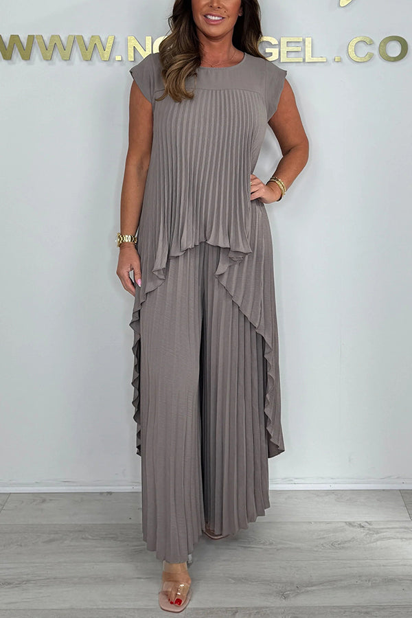 Denisse | Elegant Midi Top and Wide Leg Pants Set