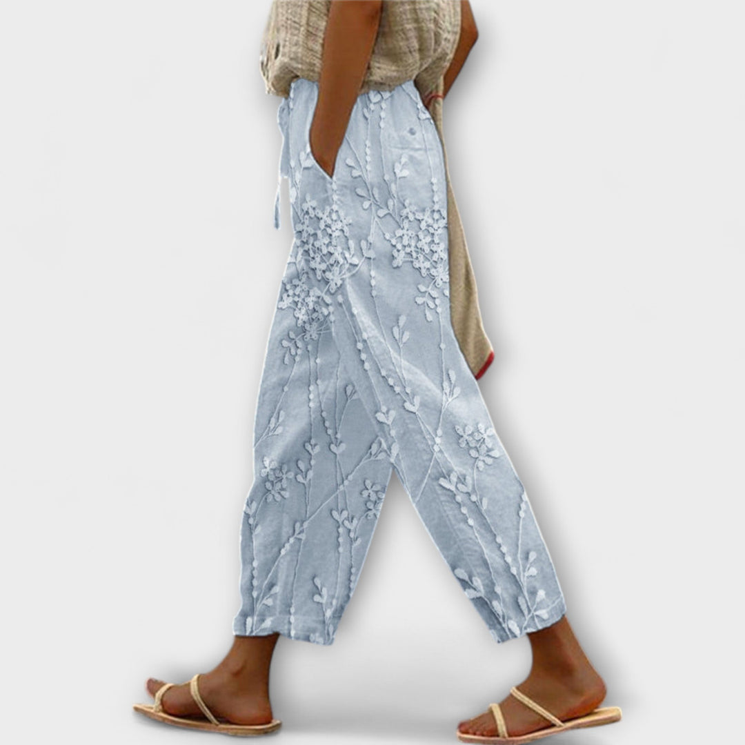 Zoey - Printed Trousers with Grape Leaf Pattern