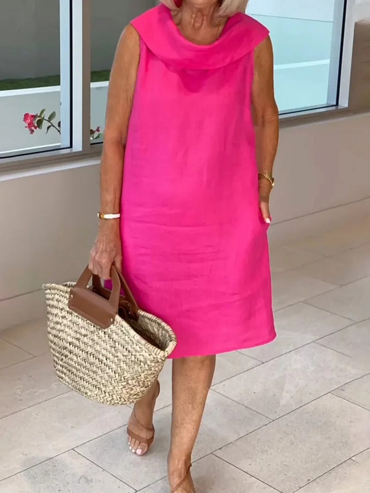 Lunessa - Elegant Linen Ruffle Collar Dress