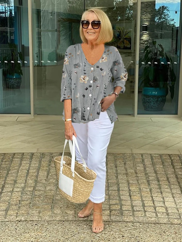 MARIS® FLORAL COTTON-LINNEN TOP