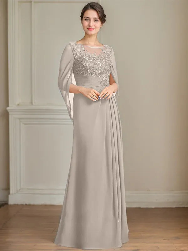 Eloria – Scoop Neck Sequined & Pleated Mother of the Bride Gown