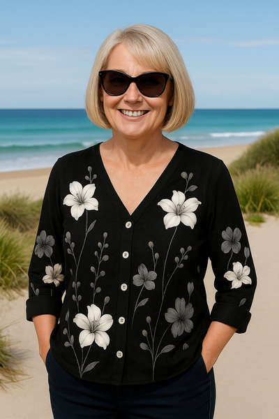 June | Cotton and Linen Floral Top - Natural Grace, Effortless Fit