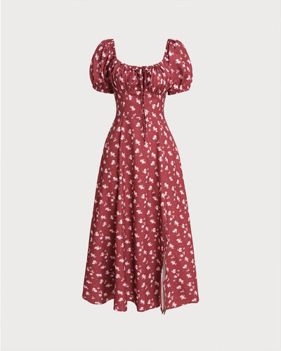 Scarlett – Floral Square Neck Puffed Sleeve Midi Dress