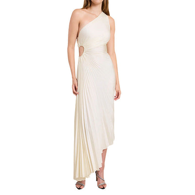 SYLVIANA® ONE-SHOULDER PLEATED MIDI DRESS
