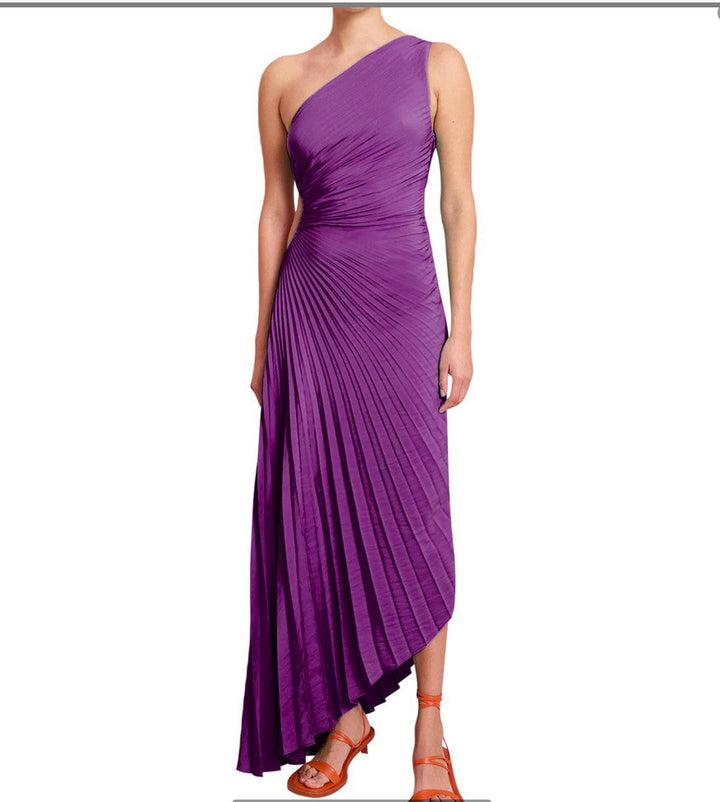SYLVIANA® ONE-SHOULDER PLEATED MIDI DRESS
