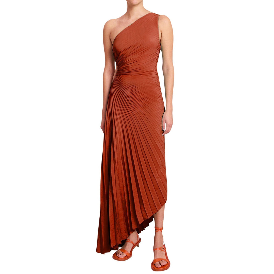 SYLVIANA® ONE-SHOULDER PLEATED MIDI DRESS
