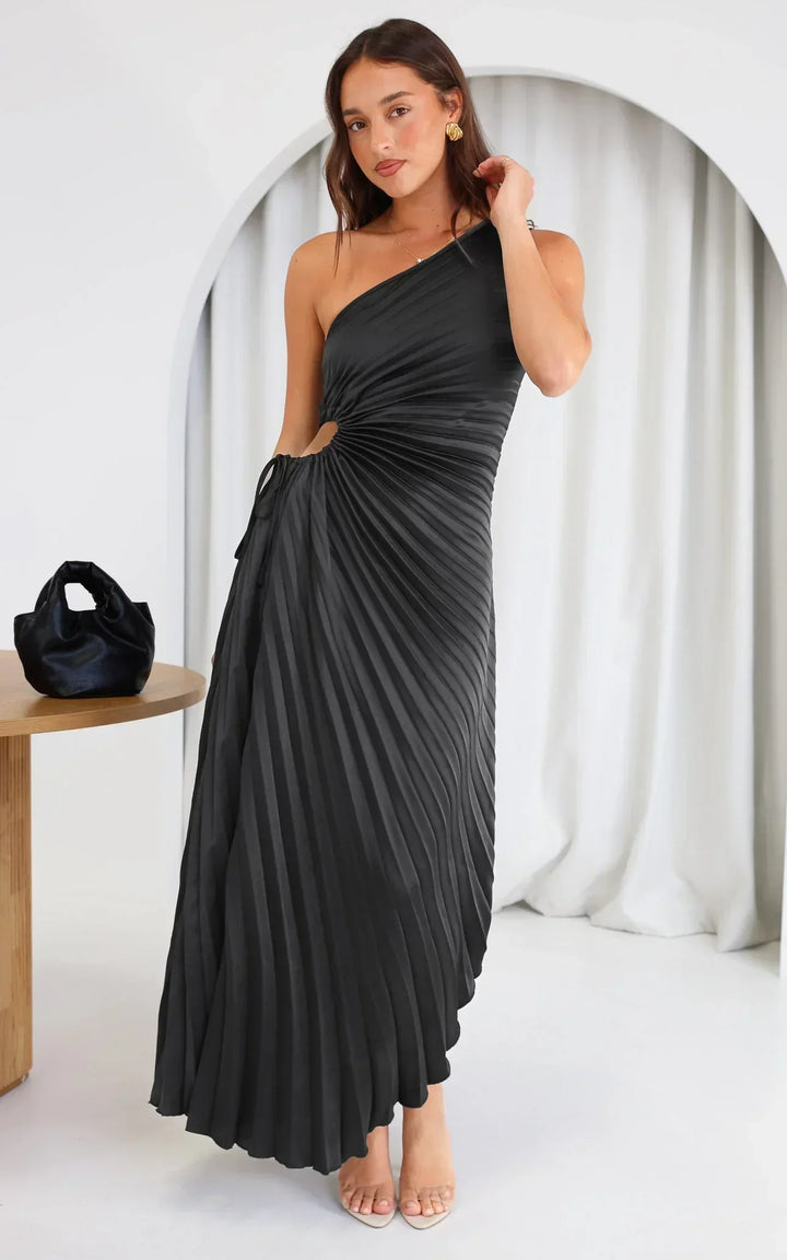 SYLVIANA® ONE-SHOULDER PLEATED MIDI DRESS