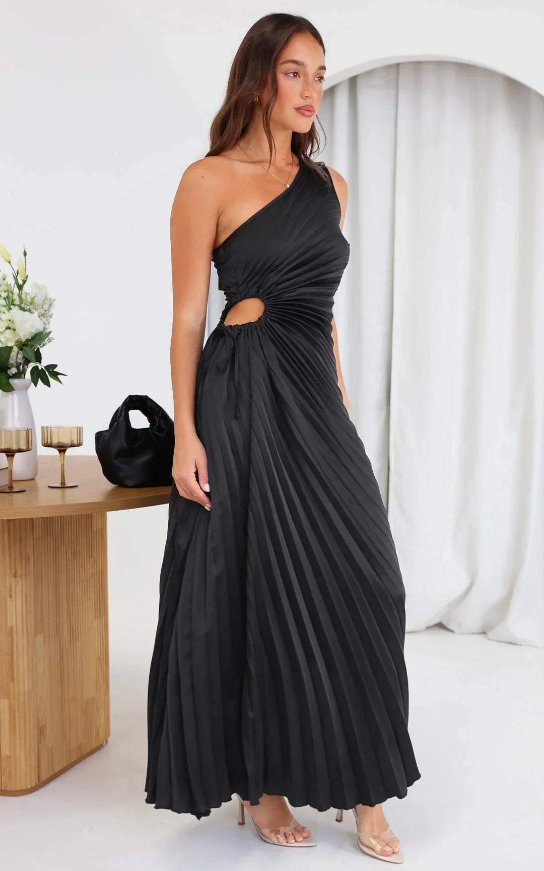 SYLVIANA® ONE-SHOULDER PLEATED MIDI DRESS
