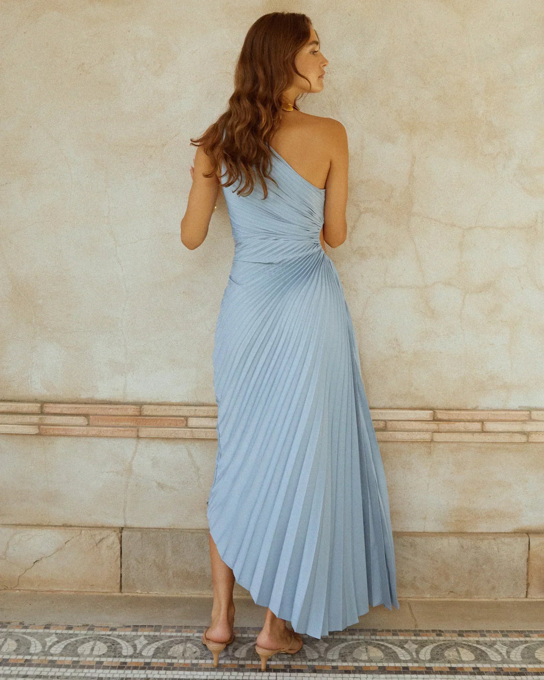 SYLVIANA® ONE-SHOULDER PLEATED MIDI DRESS