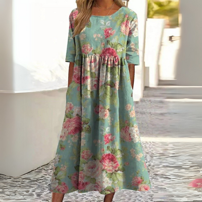 Mandy™ | Floral Midi Dress with Effortless Tummy Coverage