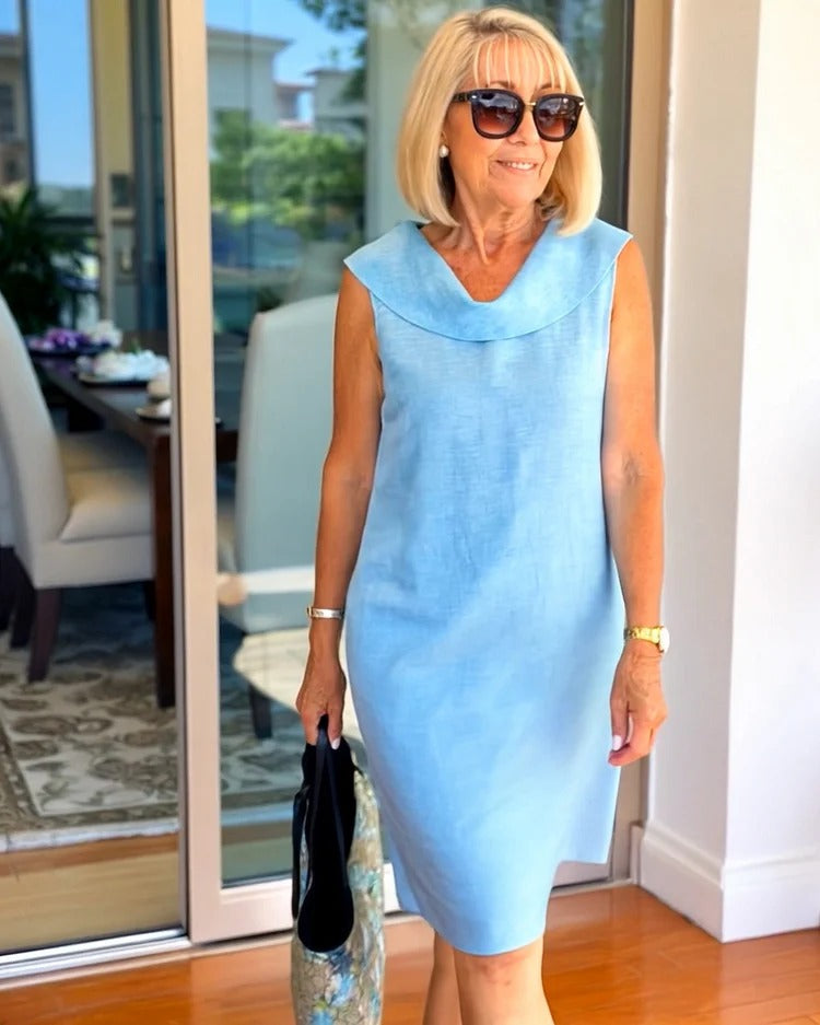 Lunessa - Elegant Linen Ruffle Collar Dress