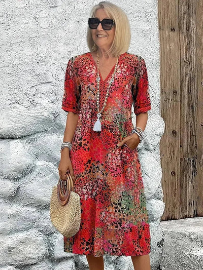 Emelith - Leopard Lace V-Neck Summer Dress