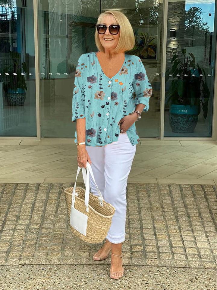 MARIS® FLORAL COTTON-LINNEN TOP