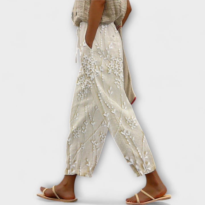 Zoey - Printed Trousers with Grape Leaf Pattern