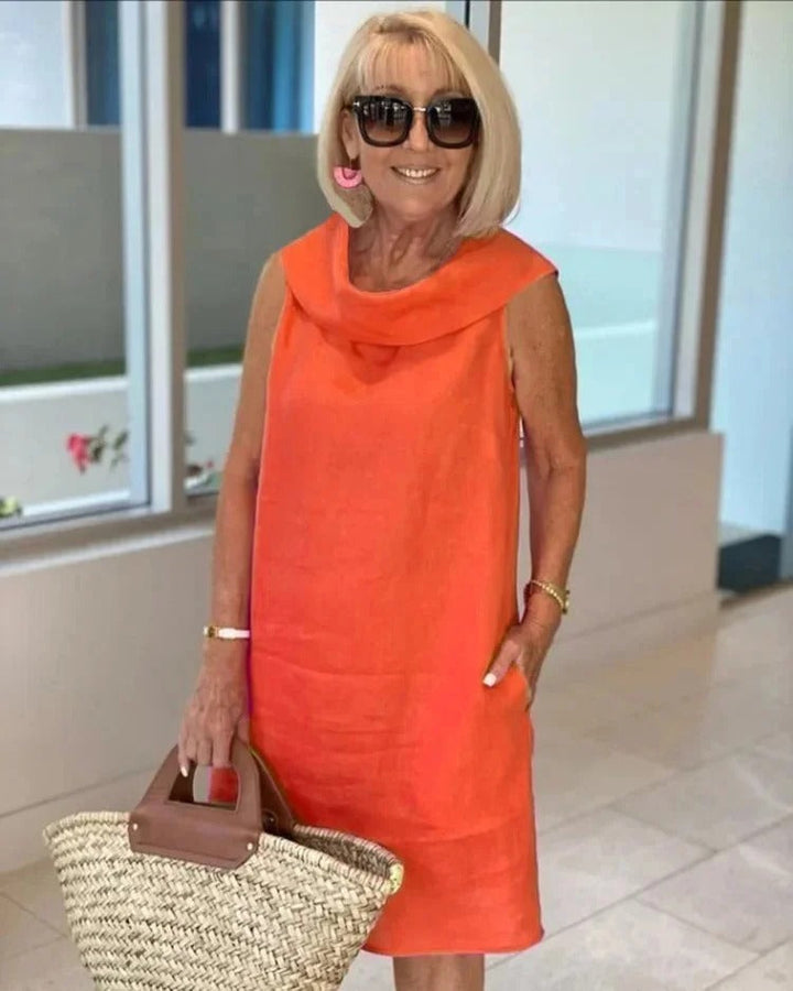 Lunessa - Elegant Linen Ruffle Collar Dress