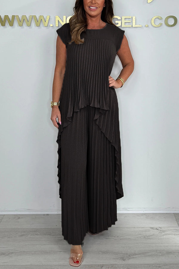 Denisse | Elegant Midi Top and Wide Leg Pants Set