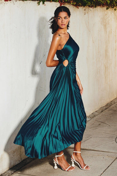 SYLVIANA® ONE-SHOULDER PLEATED MIDI DRESS