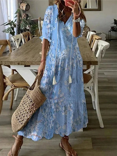 Dianna | Boho Vintage V-Neck Printed Dress