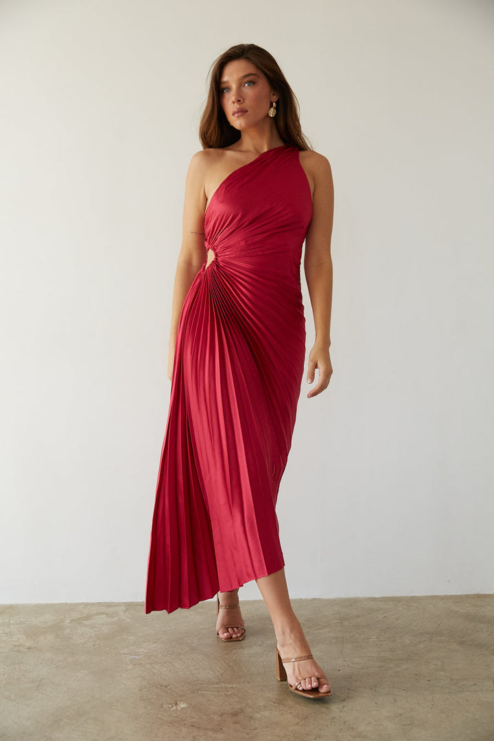 SYLVIANA® ONE-SHOULDER PLEATED MIDI DRESS