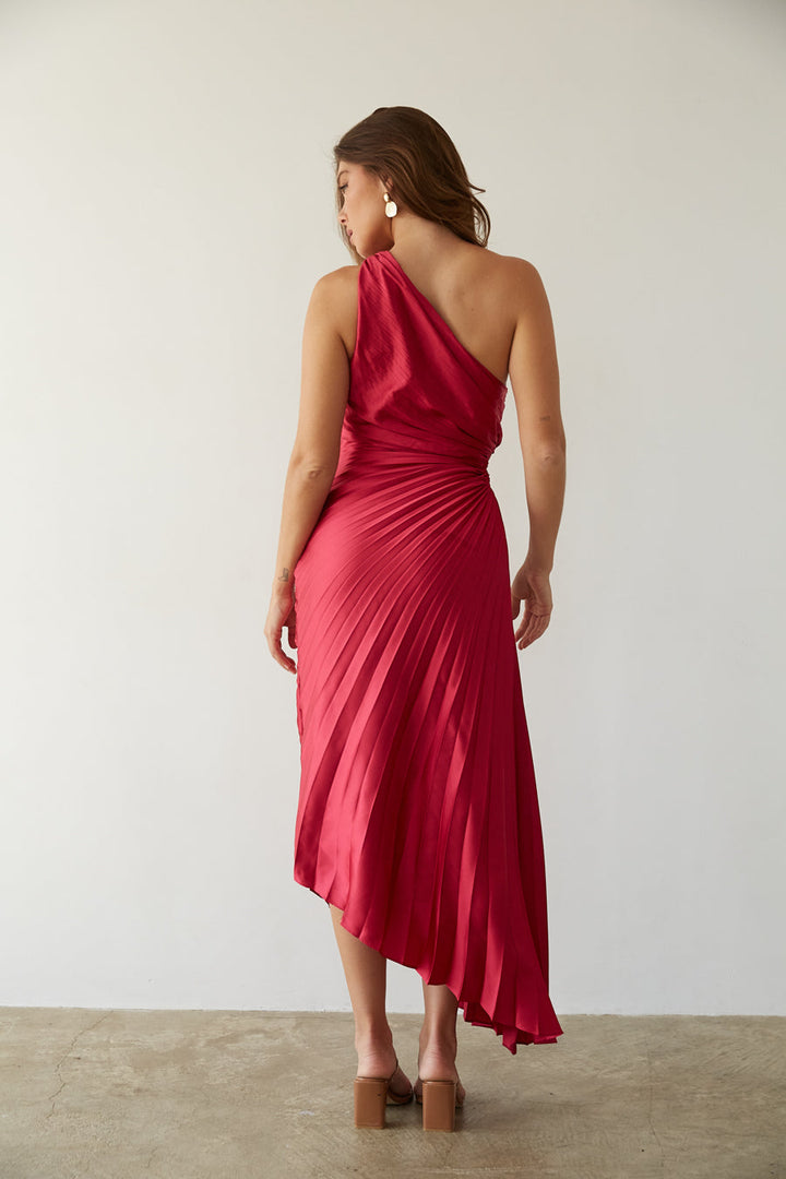 SYLVIANA® ONE-SHOULDER PLEATED MIDI DRESS